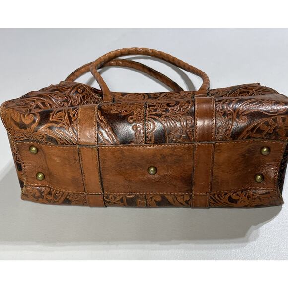 Patricia Nash Tooled Embossed Leather Vienna Satchel Handbag Brown Tote Bag - Picture 12 of 16